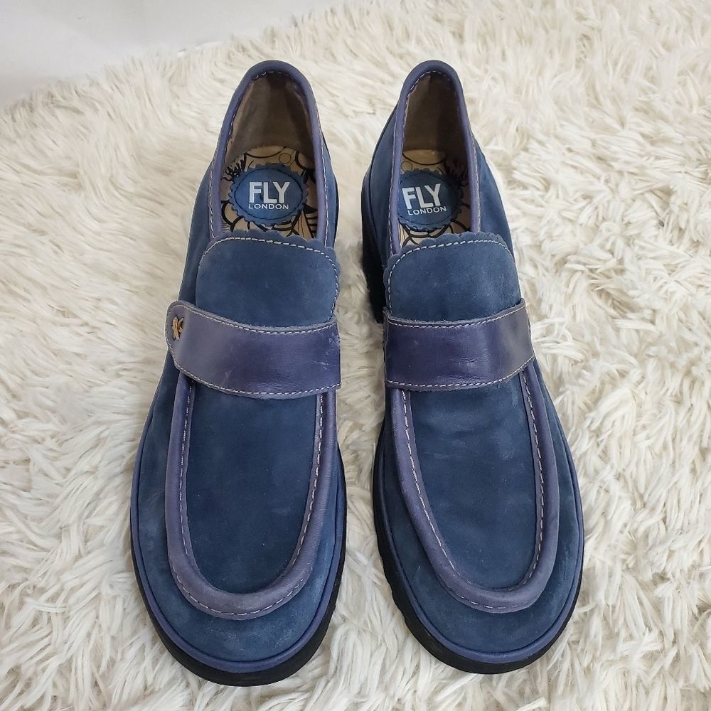 𝅺Fly London wend blue chunky loafers 42